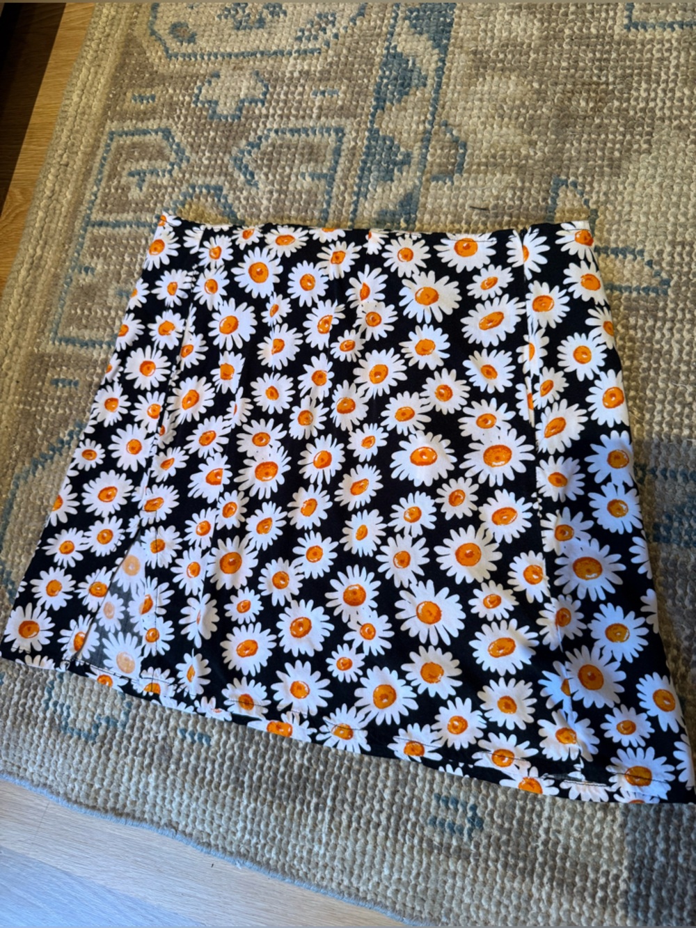 Motel Rocks Black Daisy Mini Skirt with Floral Print and cute slit